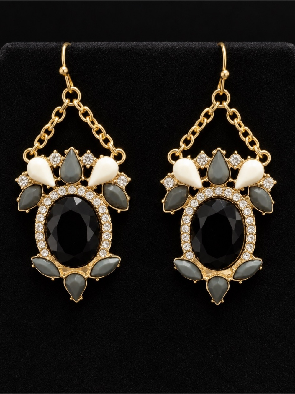 Arte New York Black & Gray Rhinestone Dangle Earrings